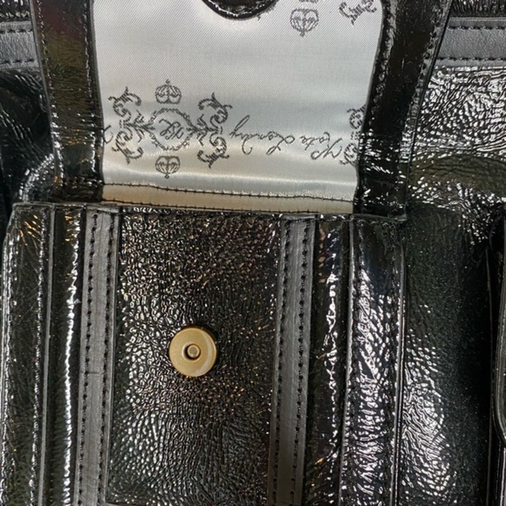 Kate Landry Black Patent Leather Textured‎ Handbag Purse - Picture 5 of 6
